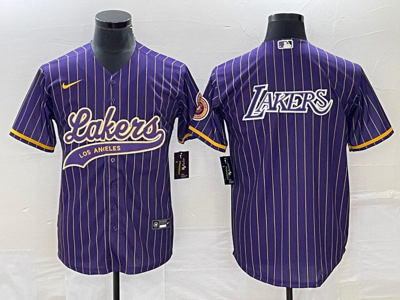 Men's Los Angeles Lakers Blank Purple Cool Base With Patch Stitched Baseball Jersey Men's Los Angeles Lakers Blank Purple Cool Base With Patch Stitched Baseball Jersey